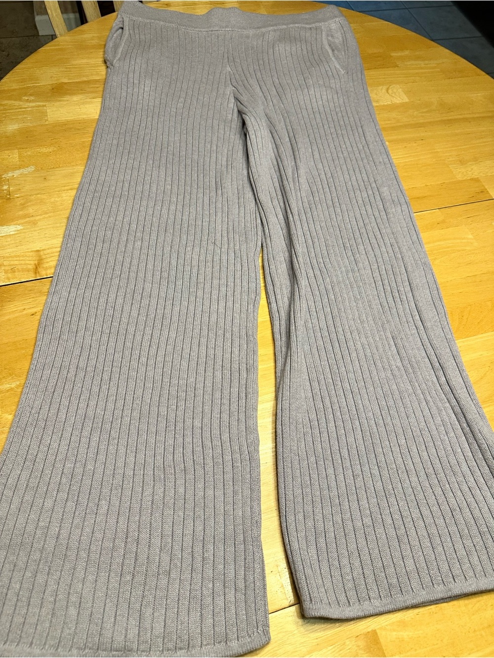 Haven Organic Cotton Ribbed Wide-Leg Knit Pants in Grey NWT